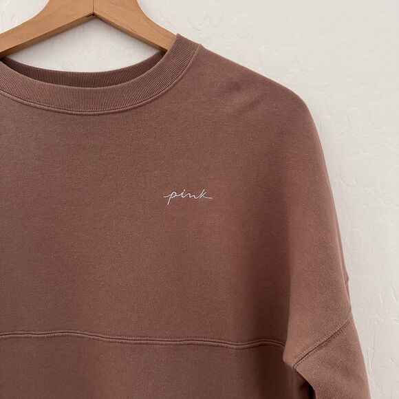 Victoria’s Secret Pullover Love Pink Embroidered Brown Beige Clay XS Oversized - Picture 5 of 10